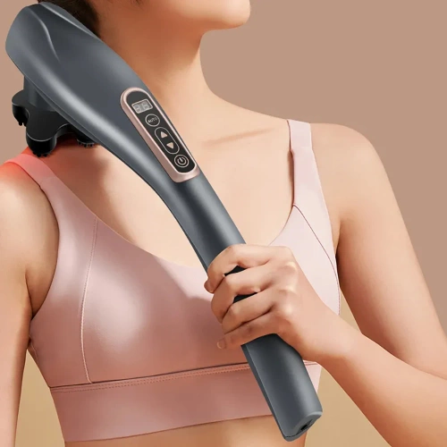 Massagegerät mit austauschbaren Aufsätzen | Vibrationsmassage für den Rücken | Massagepistole zur Bekämpfung von Cellulite | YT-1706-GREY