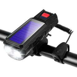 Solar Fahrradlicht mit Hupe 130 dB | LED-Beleuchtung 400 lm | Wasserdichtes Fahrradlicht | QX-LY-17-2
