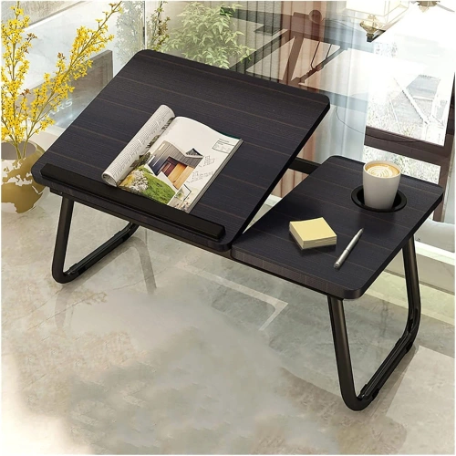 Klappbarer Laptop-Tisch mit Neigungsverstellung | Funktionstisch mit zusätzlicher Ablagefläche | Mobile Bettablage | LFD-5532-BK