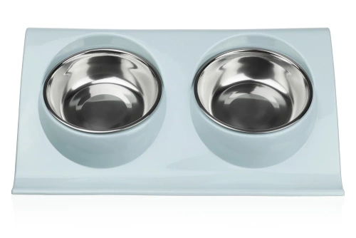 Napf-Set für Hund oder Katze | Doppelte Metallschalen mit Ständer | Edelstahlschalen für Futter und Wasser | JDW-024-BLUE