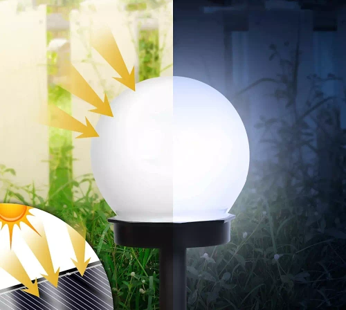 Solar-Gartenlampe Weiße Kugel | Erdspieß, Bodenmontage | 10cm | YNG-105-WC