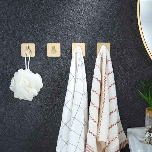 Goldener Haken für Kleidung, Geschirrtücher, Handtücher | Selbstklebende Halterung für Küchenzubehör | BXG-4PCS-GOLD