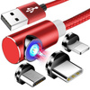 Magnetisches Ladekabel 3-in-1 | 1 m | Winkelstecker | 3 Adapter – Micro-USB, USB Typ-C, Lightning | Quick Charge 3.0 | AM51