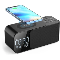FM-Radio mit Wecker und kabellosem Ladegerät | Multifunktionswecker mit Bluetooth | WD-500-BK