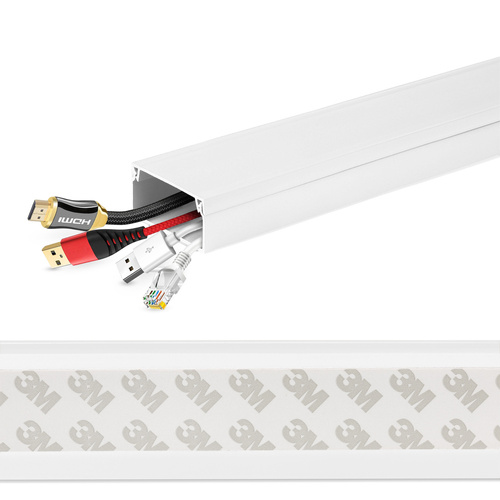 Kabelkanalabdeckleiste für TV, Kabelkanal, Abdeckung | 3M Selbstklebeband | 1 Meter, 40x20mm, weiß | ZXC-20-1M