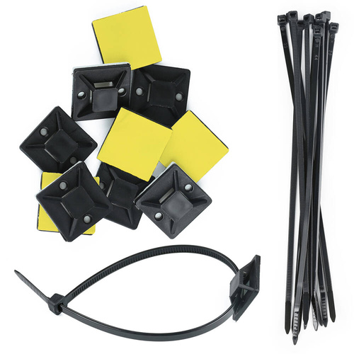 Set 10 Stück Kabel- und Drahtorganizer | Kabelbinder und Basis mit Schaumband | Schwarz | KZ-D06-20MM