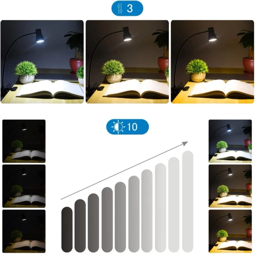 Schreibtischklemmlampe | Flexible Leselampe | Nachtlicht mit Farbwechseloption | USB-LED-Lampe | FH-08-5W-BK
