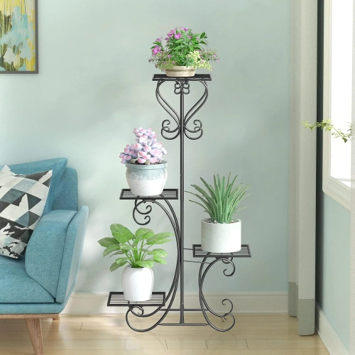 Blumenständer aus Metall | Blumenregal | Schwarz | MF-S05-BLACK