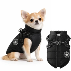 Winter Hundejacke mit Geschirr | Größe S | schwarz | PET-016S-BK