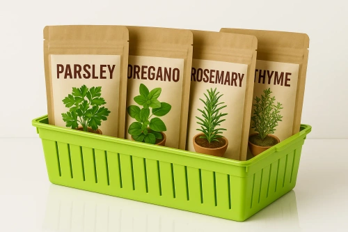 Gewürzorganizer mit Fächern | Küchenaufbewahrungsbox, Korb mit Trennwänden | grün | KCS-L328-GREEN