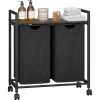 Wäschekorb mit Regal | Doppelfach-Wäschekorb | Wäschekorb mit Rollen | MZ-B20-BLACK