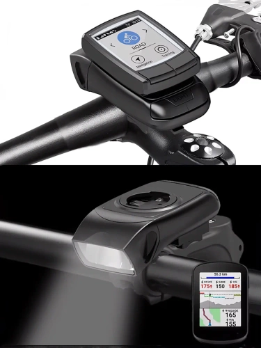 3in1 LED Fahrradlampe mit Hupe | Halterung für Garmin GPS-Computer oder Telefon | Intelligente Beleuchtung mit eingebautem Akku | 05BQ0062