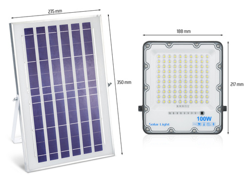 LED-Flutlicht Set | 100 W + Solarpanel 6 V/8 W mit Fernbedienung | 2.500 lm, 6.000 mAh, IP66