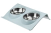 Hundenapf-Set oder Katzennapf-Set | Doppel-Futternäpfe aus Metall mit Halterung | Futternäpfe aus Edelstahl für Futter und Wasser | JDW-024-blue
