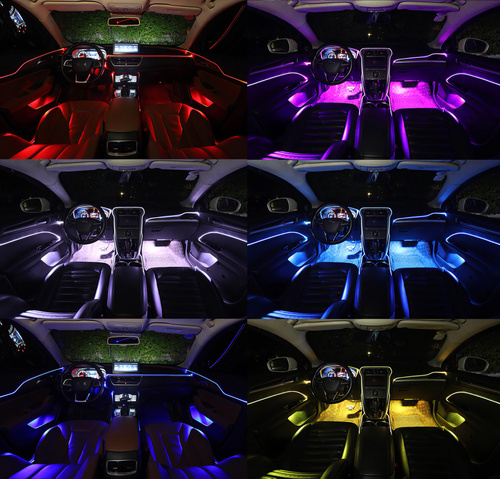12V Auto LED Innenbeleuchtung, 6M LED 5050 RGB Ambientebeleuchtung Atmosphäre Neon Lichtleiste Light, wasserdichte LED Licht Strip Streifen mit APP | 4 in 1