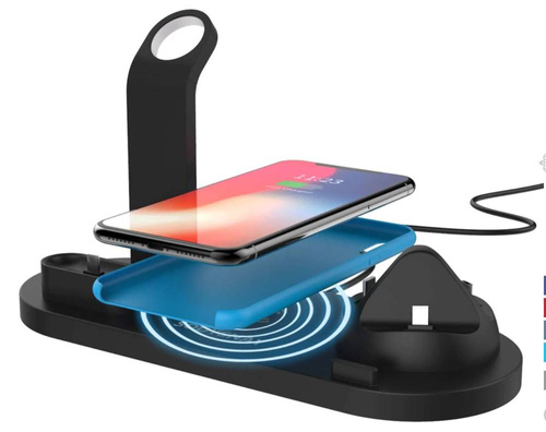 Wireless Dockingstation QI für Apple iPhone Airpods Watch | kabelloses Ladegerät 15W | 3 Stecker - USB-C / Lightning / Micro USB | WD-02