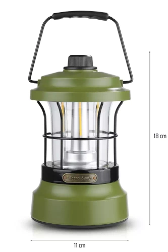 LED-Campinglampe im Retro-Design mit Powerbank-Funktion | Stufenlose Helligkeits- und Farbtemperaturregelung, 3.000 mAh, 20–260 lm, 5–120 h, IPX6 | grün | MY-880