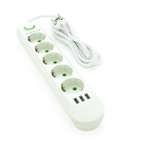 Steckdosenleiste 5 m | 5 Steckdosen + 3x USB | weiß | LH-F05U