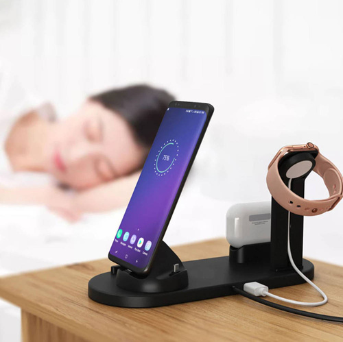 Ladestation für Apple iPhone, AirPods, Watch | kabelloses Ladegerät 15 W | 3 Anschlüsse – USB-C / Lightning / Micro USB | WD-03