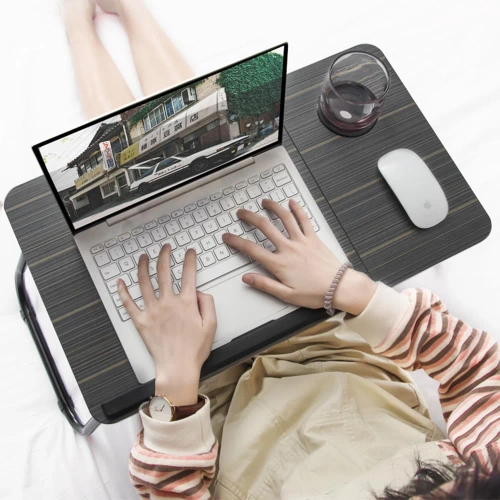 Klappbarer Laptoptisch mit verstellbarem Neigungswinkel | Funktionstisch mit Zusatzplatte | Mobiler Bettständer | LFD-5532-BK