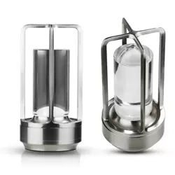 LED-Tischleuchte für Camping | integrierter Akku 2.000 mAh, Touch-Bedienfeld, 3 Lichtfarben, dimmbar | silber | HJA27