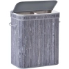 Grauer Wäschekorb | Bambus-Spielzeugkiste | Holzwäschekorb | Zweikammer-Wäschesammler für das Badezimmer | RYL-100L-GREY