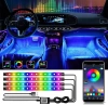 RGB-LED-Autoinnenbeleuchtung über USB | Bluetooth-Verbindung mit der Anwendung auf dem Telefon | 4x LED-Streifen 12 Dioden 5050 22cm | IR-Fernbedienung | Musikmodi 
