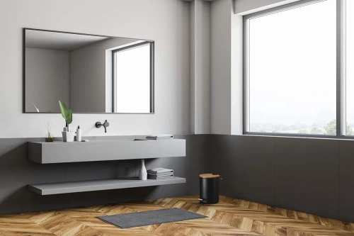 Badezimmer Mülleimer | rund, Bambusdeckel, Pedal | 5 Liter, schwarz | GY-TB5L