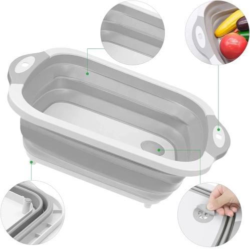 Faltbare Abfluss-Schüssel | Camping-Schüssel | Schneidebrett-Schüssel | ZXS-398-GREY