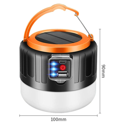 Solar Camping LED-Laterne, Reiselampe mit Powerbank-Funktion | 5 Beleuchtungsmodi, SOS, 2400mAh, bis zu 10 Stunden Betriebsdauer | HWL-004