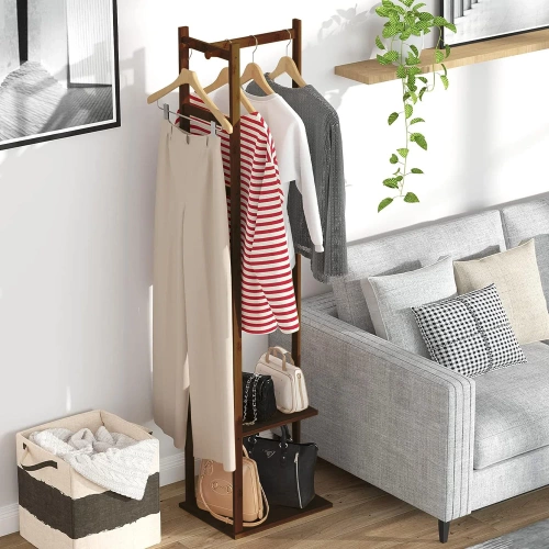 Garderobenständer mit Ablagen | dunkel bambus | BYY-505-RW