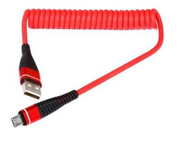 Micro USB 1M | Spiralkabel USB zum Aufladen des Telefons | Quick Charge 3.0 2.4A | AM32