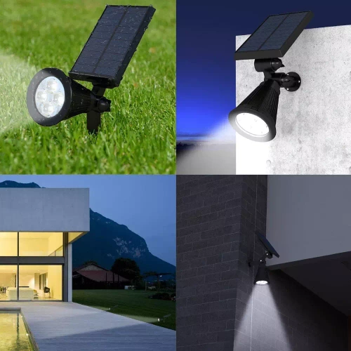 Solar-Gartenlampe LED mit Erdspieß | weiß, warmweißes Licht | Strahler SPOT | 250lm, 2200mAh, 4 LED | YNG-4LED