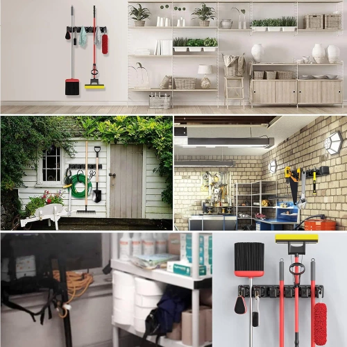 Wandhalterung für Mopp, Besen und Gartengeräte mit Haken | 5 Halterungen + Haken | SL-005H