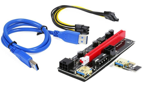 Riser 009S Gold | Hochwertiger PCI-E Riser | Grafikkartenerweiterung Adapterkarte mit Stromversorgung USB 3.0-Kabe und 6PIN SATA Stromkabel