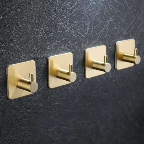 Goldener Haken für Kleidung, Geschirrtücher, Handtücher | Selbstklebende Halterung für Küchenzubehör | BXG-4PCS-GOLD