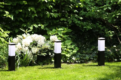 Stehleuchte Gartenlampe, quadratischer Pfosten für E27-Glühlampe | 230V Stromversorgung, Edelstahl | Mattschwarz, 45cm | LLF-45CM