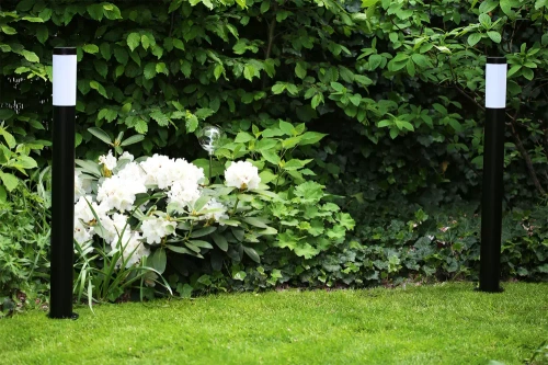 Gartenleuchte stehend, runder Pfosten für E27-Leuchtmittel | 230 V, Edelstahl | schwarz matt, 90 cm | LLR-90CM