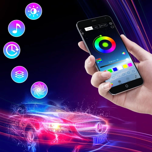 LED-Unterbodenbeleuchtung | Flexible RGB-Bänder | Bluetooth-Konnektivität mit Telefon-App | Gurtlänge: 90 cm x 2 und 120 cm x 2