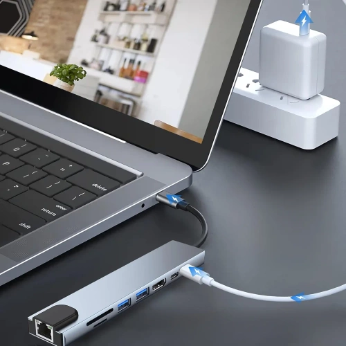 USB-C Hub mit 2x USB-A + 2x USB-C + SD + TF + HDMI + LAN | Adapter, Typ C 8-in-1 Splitter | HUB