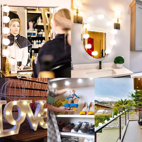 Spiegelleuchten für Schminktisch, Make-up | 10 Stück, 3 Lichtfarben, Helligkeitsregelung, 2m USB-Kabel | HZJ-V10