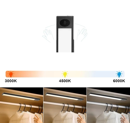 Möbellicht mit Bewegungssensor | Kabellose Nachtlampe mit Sensor | LED-Unterbauleuchte 60 cm | HSL-S60CM-SCHWARZ