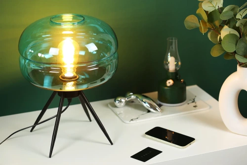 Stilvolle Nachttischlampe mit Glaslampenschirm | Moderne Glas-Tischlampe | BH-233-BLUE