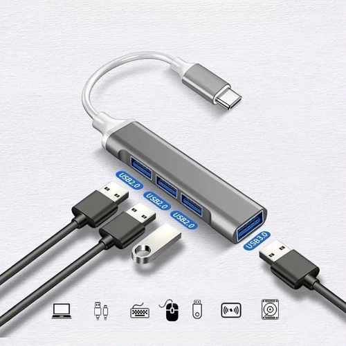 USB-Hub | USB-C auf 4x USB-A Adapter, 4-in-1 Verteiler | Hub