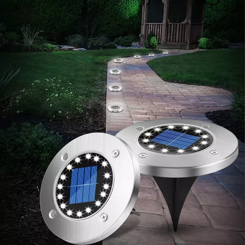 Solar Bodenleuchte, Gartenleuchte, Einbaustrahler | 16 LED | Edelstahl | ⌀ 11,5cm | YNG-16LED-WC