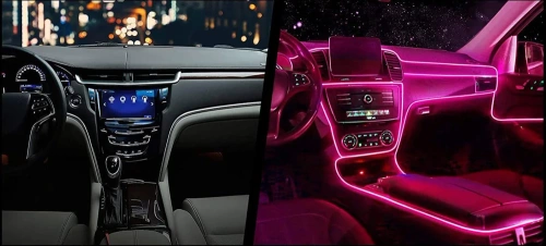 LED-Ambientebeleuchtung | 4 m | einseitige Lichtfaser | mehrfarbiger LED-Streifen | EL Wire