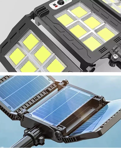 LED-Gartenleuchte solarbetrieben mit Bewegungs- und Dämmerungssensor IP65 | 3 verstellbare Paneele | 360 COB-LEDs | IR-Fernbedienung | LD-W786
