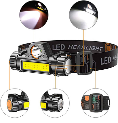 LED Stirnlampe XPE Q5 + COB | Magnet, 500lm, 1000mAh | TL-101-B