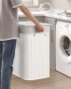 Weißer Wäschekorb | Bambus Spielzeugkiste | Holzwäschekorb | Zweikammer Wäschesammler für das Badezimmer | ZYL-100L-WEISS