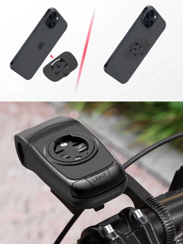 3in1 LED Fahrradlampe mit Hupe | Halterung für Garmin GPS-Computer oder Telefon | Intelligente Beleuchtung mit eingebautem Akku | 05BQ0062